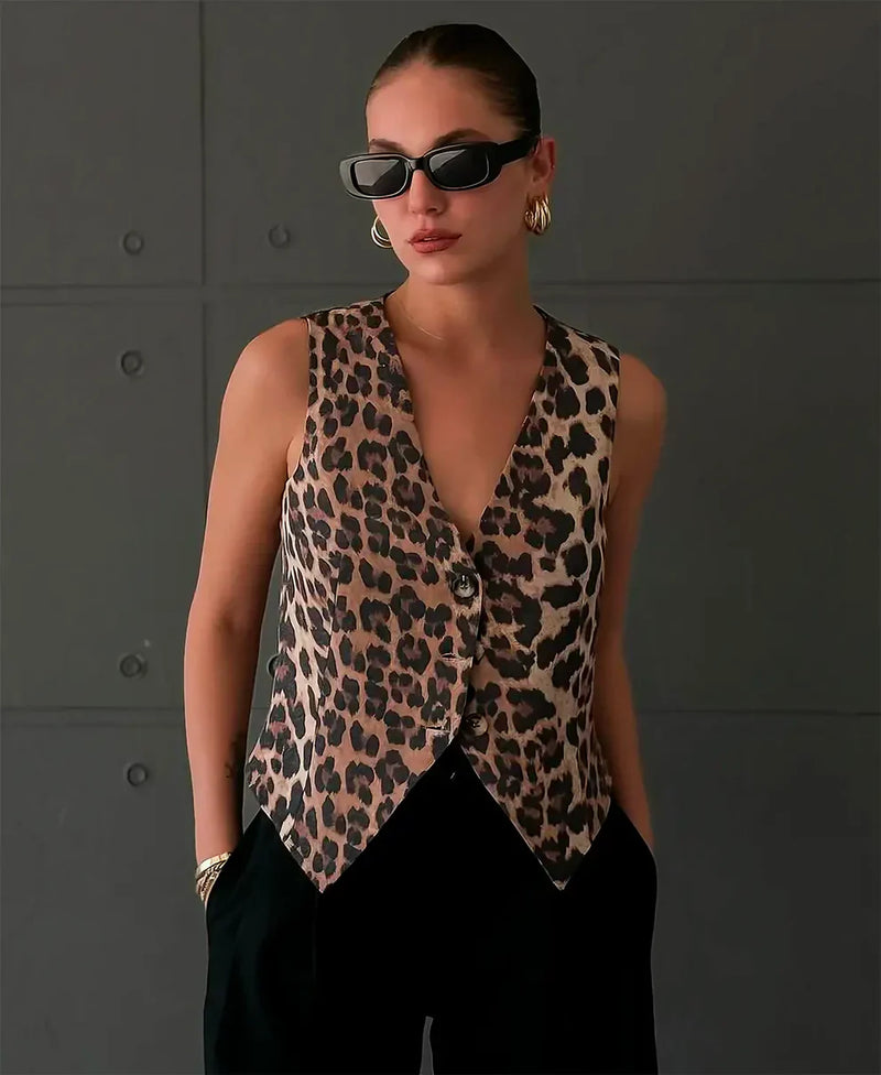 Compra 1 Chaleco con Estampado de Leopardo  y obtén 1 cinturón de moda exclusivo BlomLane™
