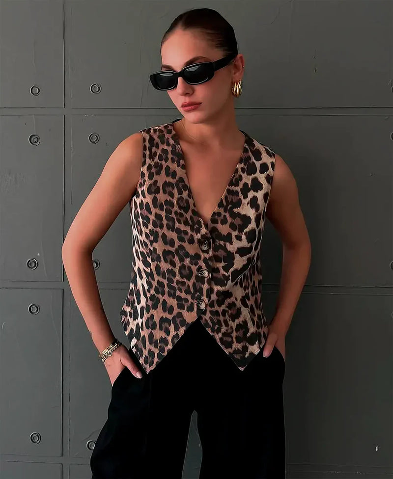 Compra 1 Chaleco con Estampado de Leopardo  y obtén 1 cinturón de moda exclusivo BlomLane™