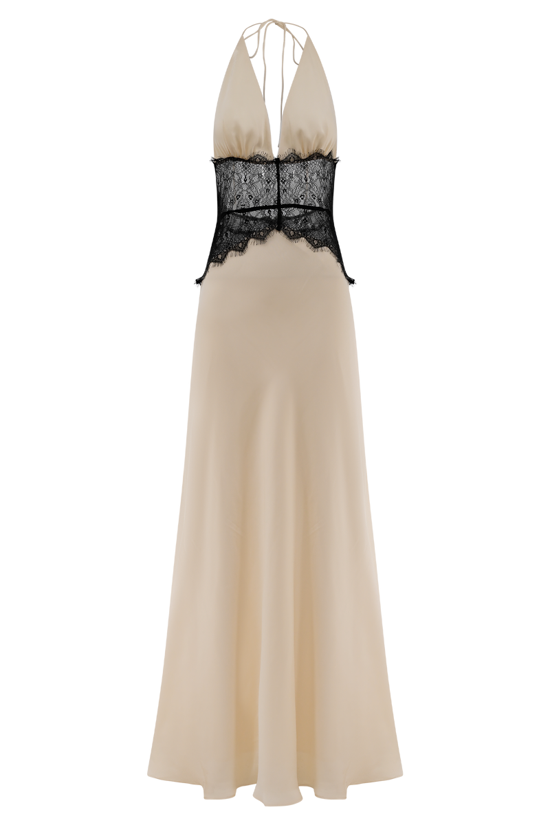 Compra 1 Vestido Largo de Encaje y Satén y gana 1 bolso de mano exclusivo BlomLane™ negro