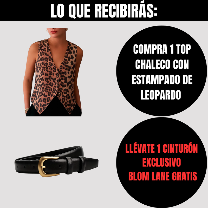 Compra 1 Chaleco con Estampado de Leopardo  y obtén 1 cinturón de moda exclusivo BlomLane™