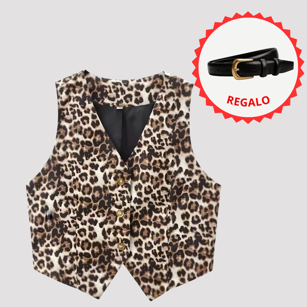 Compra 1 Chaleco con Estampado de Leopardo  y obtén 1 cinturón de moda exclusivo BlomLane™