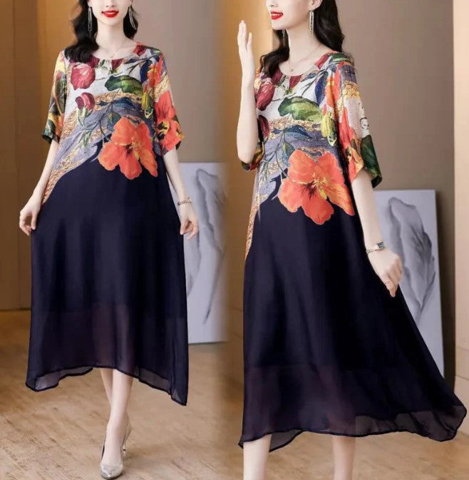 Compra Vestido Elegante con Estampado Floral y llévate 1 bufanda bordada bohemia exclusiva de BlomLane